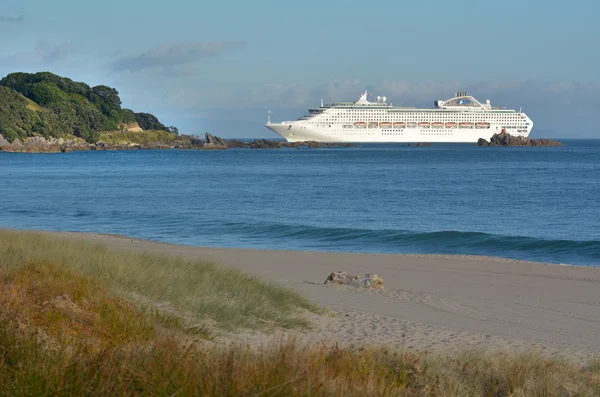 Kryssningsfartyg kommer in Port av Tauronga Nya Zeeland — Stockfoto