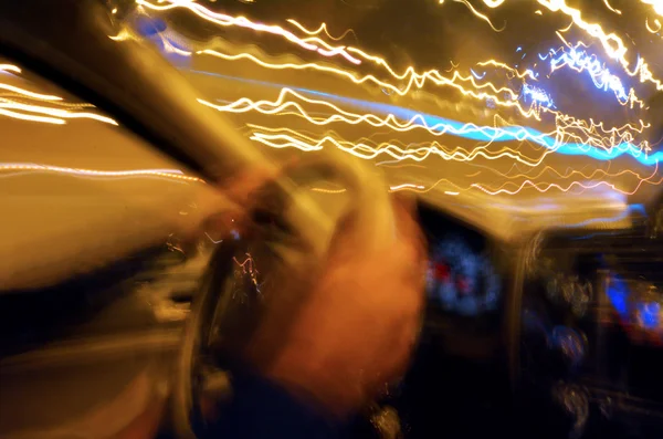 Drunk driver driving at night — Stock Photo, Image