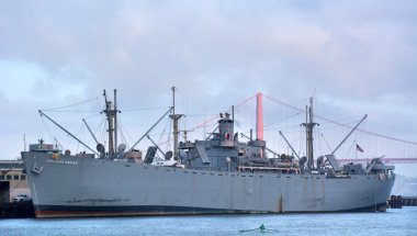 Jeremiah O'Brien warship mooring at Pier 45 in Fisherman Wharf S