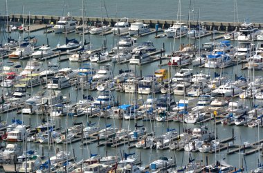 Aerial view of Pier 39 Marina in Fishermans Wharf San Francisco 