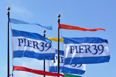 Flags of Pier 39 in Fisherman wharf San Francisco CA