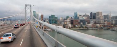 Aerial view of traffic on Oakland Bay Bridge towards San Francis