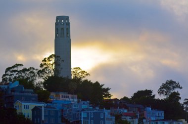 Coit Tower as view from Oakland Bay Bridge in San Francisco - CA
