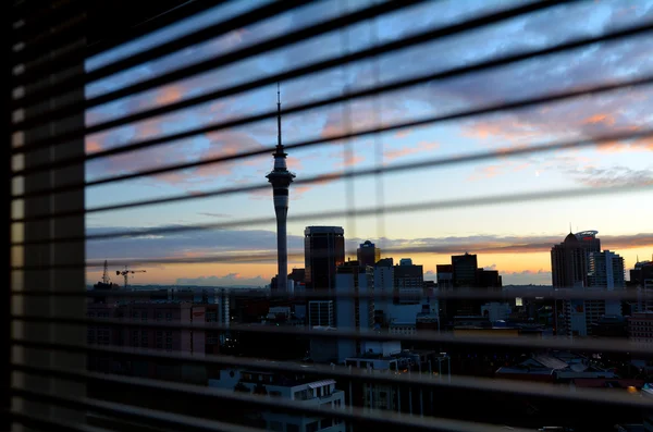 Vista aérea del horizonte de Auckland al amanecer - Nueva Zelanda —  Fotos de Stock