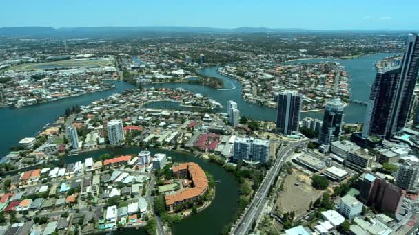 Вид с воздуха на Surfers Paradise broadwater в Gold Coast Australia 02 — стоковое видео