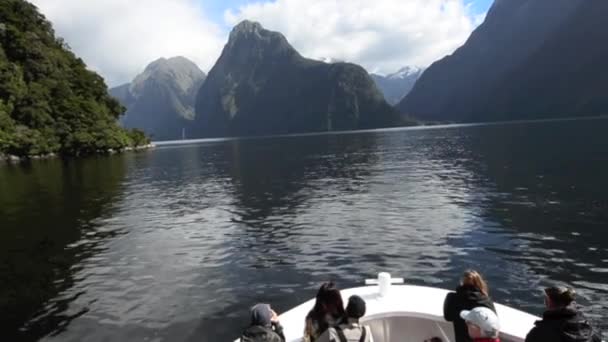 Visitantes navegan en Milford Sound — Vídeo de stock