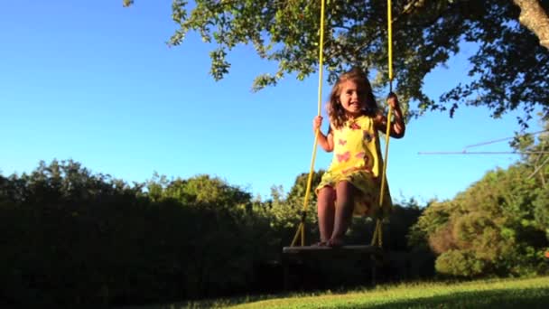 Kaukasisches kleines Mädchen spielt Schaukel — Stockvideo