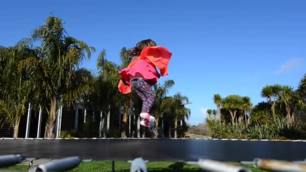 Meisje springt op een trampoline — Stockvideo