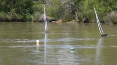 Bir gölet 01 ahşap yatlar yelken uzaktan kumanda