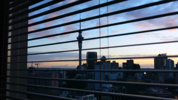 Vista desde una ventana del centro financiero de Auckland — Vídeos de Stock
