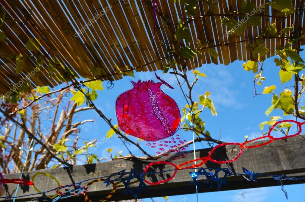 Decorations inside a Jewish family Sukkah — Stock Photo © lucidwaters