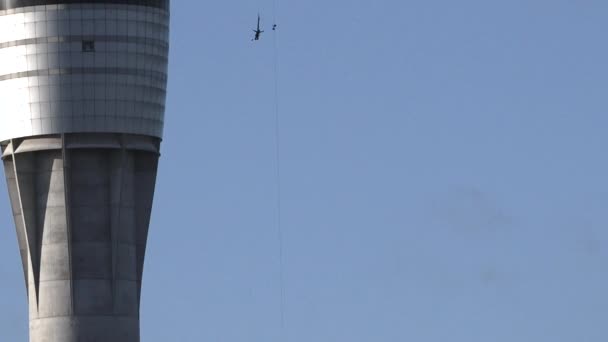 Vippa Ner Bungee Jump Aucklands Sky Tower Auckland Nya Zeeland — Stockvideo