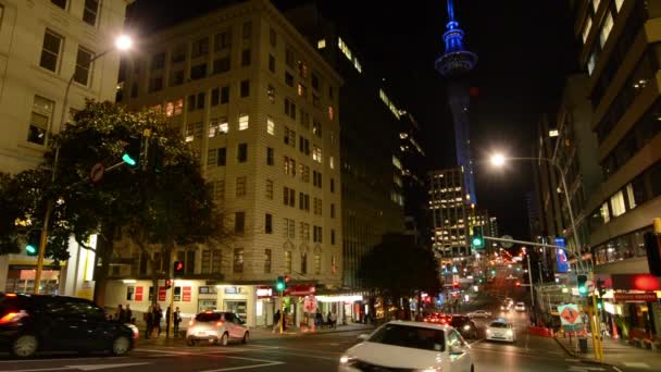 Provoz Victoria Street Aucklandu Downtown Noci Auckland Nejvíce Kosmopolitní Město — Stock video