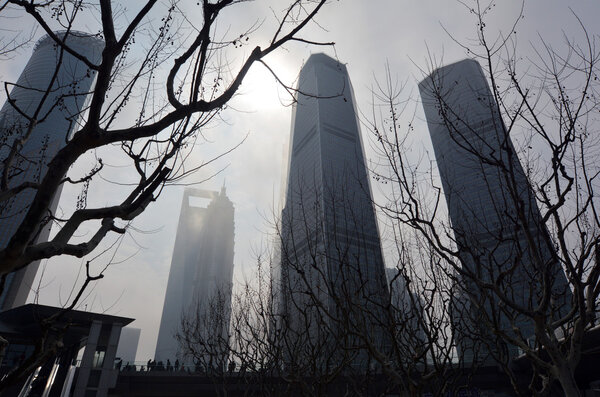 Pudong New Area skyline in Shanghai, China.