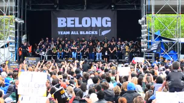 Desfile de la victoria de los All Blacks en Auckland Nueva Zelanda — Vídeos de Stock