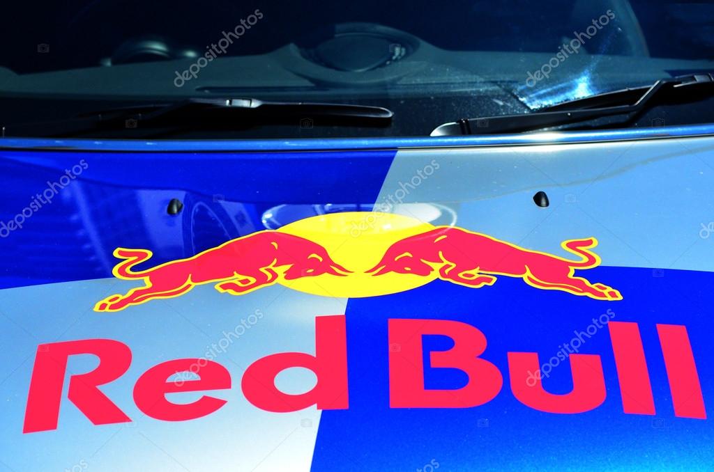 AUCKLAND,  NZL - NOV 05 2015:Red Bull Logo on a car hood. Red Bull is the highest-selling energy drink in the world, with 5.387 billion cans sold in 2013