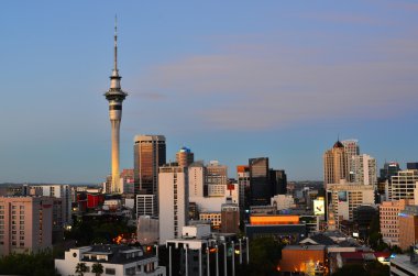 Auckland Yeni Zelanda manzarası, twilight saat