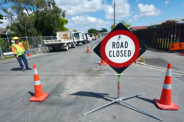 Trabajos de carretera en Christchurch - Nueva Zelanda — Foto de Stock