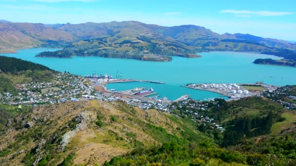 Paisagem Lyttelton Harbour Christchurch Nova Zelândia — Vídeo de Stock