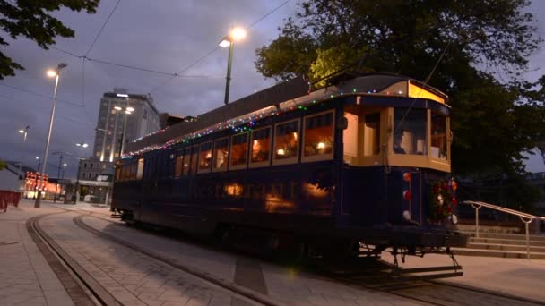 Christchurch Dec 2015 Christchurch Tram Tram Restaurant Tram Werken Sinds — Stockvideo