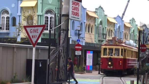 Christchurch Dec 2015 Tram Pass Nya Regent Street Christchurchs Älskade — Stockvideo