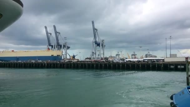 Tugboat mooring in ports of Auckland New Zealand — Stock Video