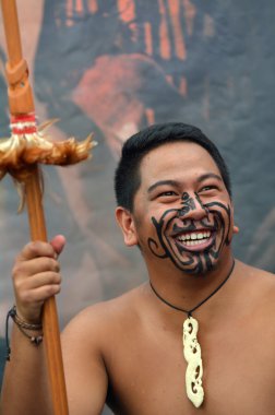 Maori man in traditional greeting clipart