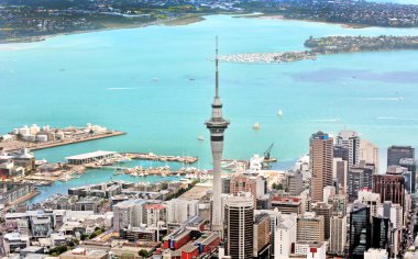 Auckland Finans Merkezi Waitemata H karşı havadan görünümü