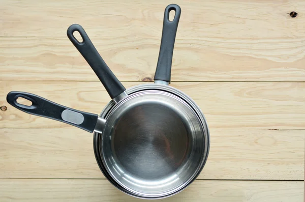 Flat lay of three pots stack on top of each other — Stock Photo, Image