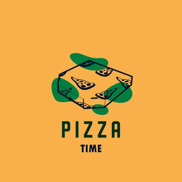 Logo Scatola Pizza Con Iscrizione Pizza Time Tavola Pizzeria Può — Vettoriale Stock
