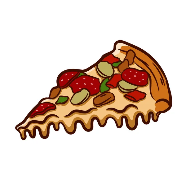 Illustrazione Inchiostro Disegnato Mano Stile Una Fetta Pizza Con Salumi — Vettoriale Stock