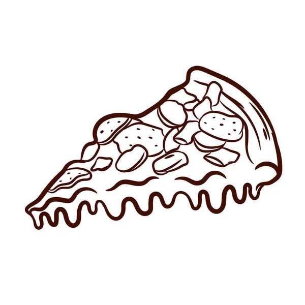 Ilustração Tinta Estilo Desenhado Mão Uma Fatia Pizza Com Salame — Vetor de Stock