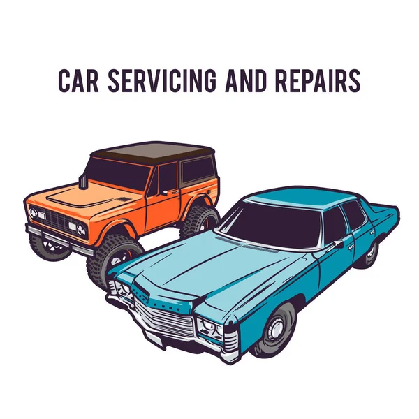 Background Consisting Two Cars Inscription Automotive Service Background Car Service — Vetor de Stock