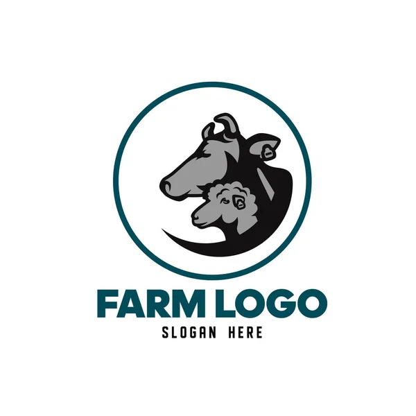 Logo Farm Consisting Two Animals Cow Sheep Isolated White Background — Vettoriale Stock