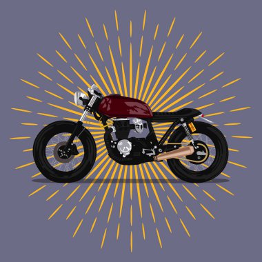 Kafe yarışçısı tarzında özelleştirilmiş motosiklet. Motosikletli poster ya da ilan panosu