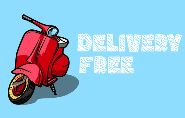 Fondo Con Scooter Rojo Inscripción Libre Delivery Ilustración Tinta Dibujada — Archivo Imágenes Vectoriales