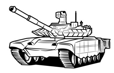 A huge tank with a raised muzzle.  Isolated on a white background.  Tank illustration for coloring.Illustration in ink hand drawn style. clipart