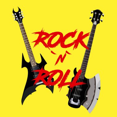 İki elektro gitar şeklinde rock festivali posteri