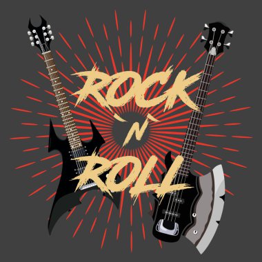 İki gitar ve Rock 'n Roll yazıları. Rock festivali için arka plan
