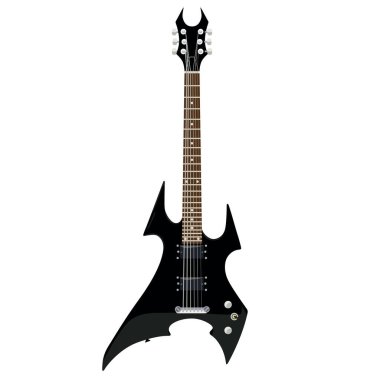 İzole edilmiş beyaz bir arka planda vahşi bir elektro gitar. Rock sanatçısı için Gitar