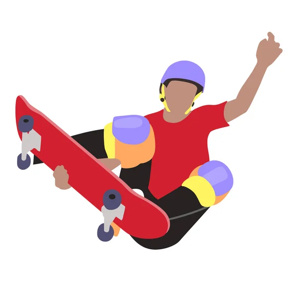 Teenager Skateboard Doing Trick Extreme Mood Isolated White Background — Stock Vector