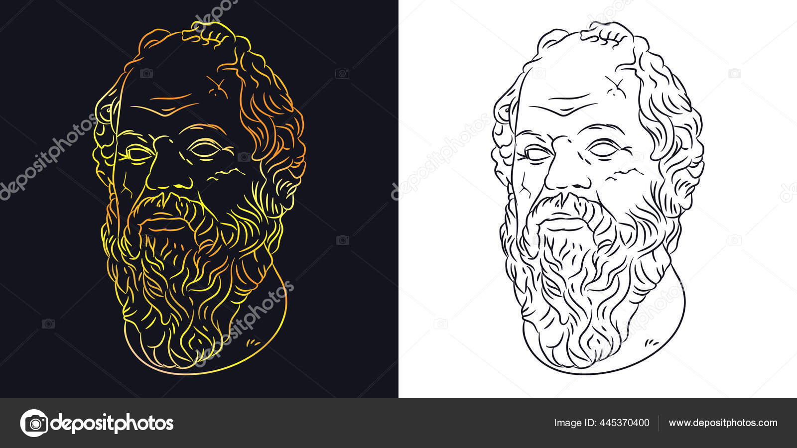 Luxury Bust Beard Ancient Greek Philosopher Illustration Ink Hand Drawn Stock Vector by