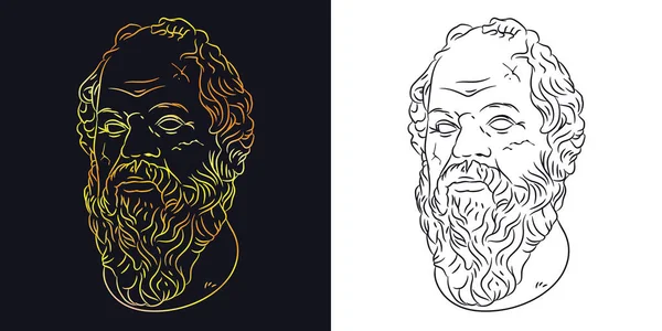 Busto Lujo Con Barba Filósofo Griego Antiguo Ilustración Tinta Estilo — Vector de stock