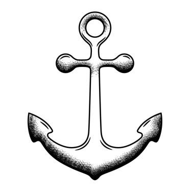 Beyaz arka planda siyah bir çapa. Görüntü: Mürekkep el çizimi tarzı..