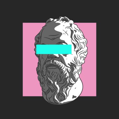 Sokrates büstü. Antik Yunan filozofu. Soyut arkaplan