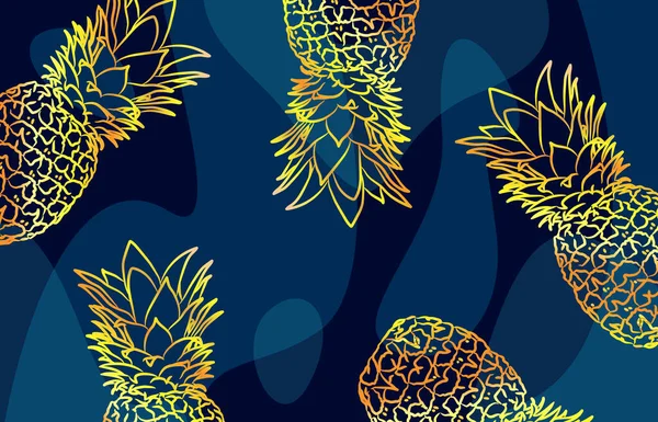 Arka Plan Mavi Noktalarda Ananas Deseni Şeklinde Yaz Havasında Egzotik — Stok Vektör