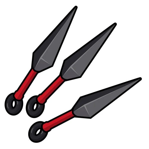 Dagas Kunai Japonesas Con Asas Rojas Arma Cuerpo Cuerpo Ninja — Vector de stock