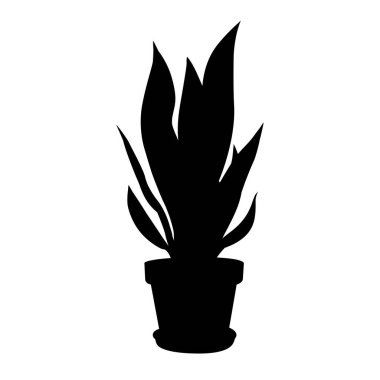 Ev bitkisi silüeti vektör çizimi, siyah saksı silueti beyaz arka planda izole edilmiş, çiçek saksısı silueti