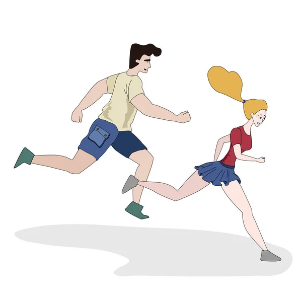 Vector illustration of running people. Women and man run. Isolated illustration of two people girl and boy who ran on white background