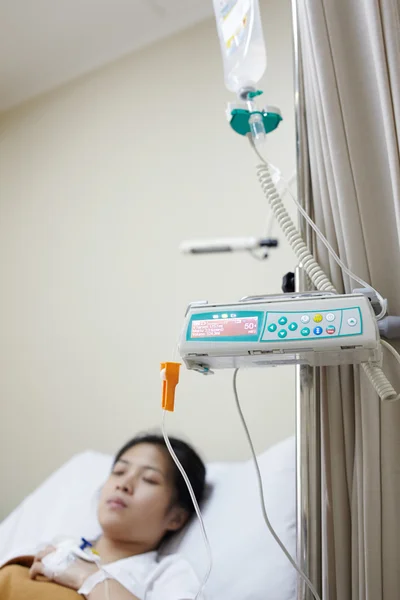 Patient and IV drip machine — Stock Photo, Image